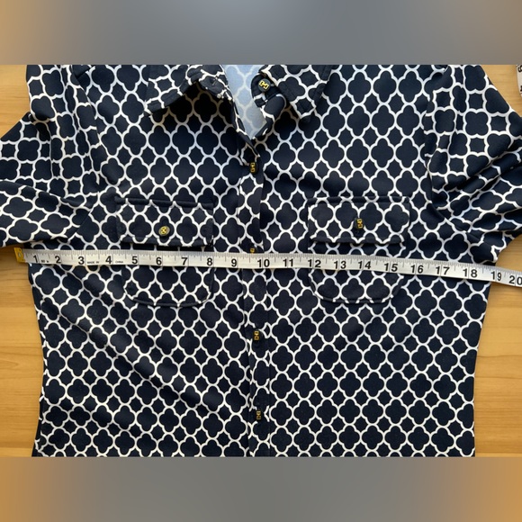 Charter Club -Good  quality soft , 3/4sleeves, navy blue and white button up! - Picture 7 of 8